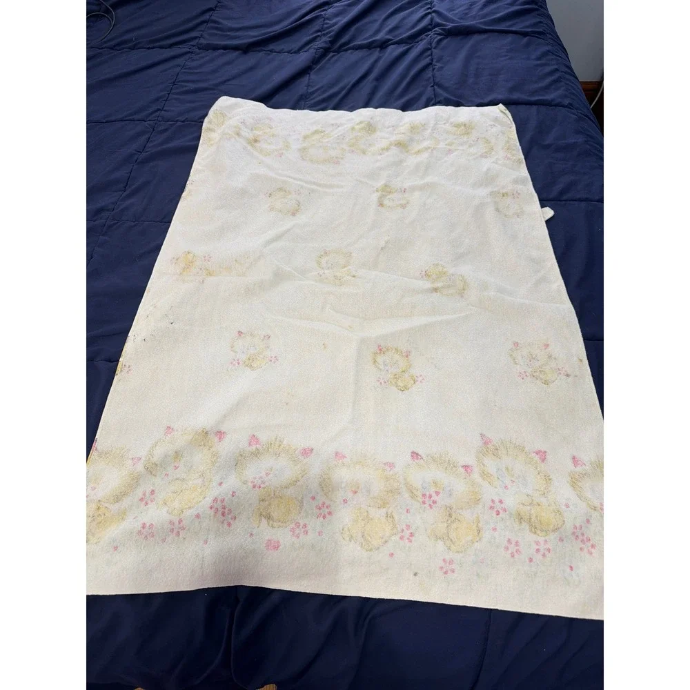 MCM Babycare Receiving Blanket White Vintage Yellow Kitten Floral Print USA